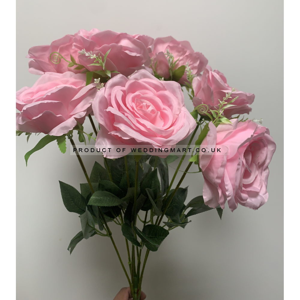 9 Heads Premium Artificial Pink Rose Bouquet