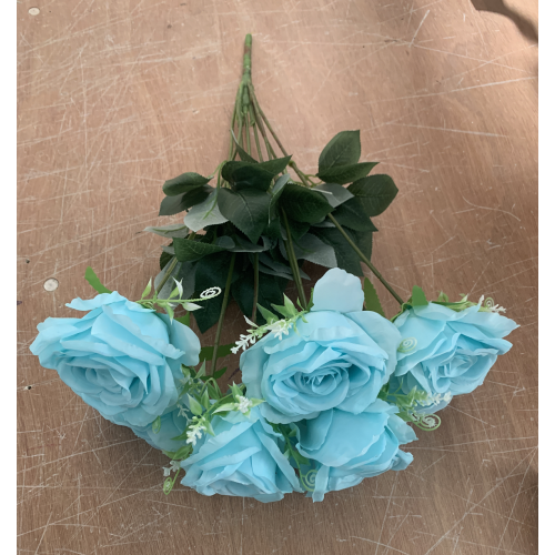 9 Heads Premium Artificial Rose Bouquet - Blue