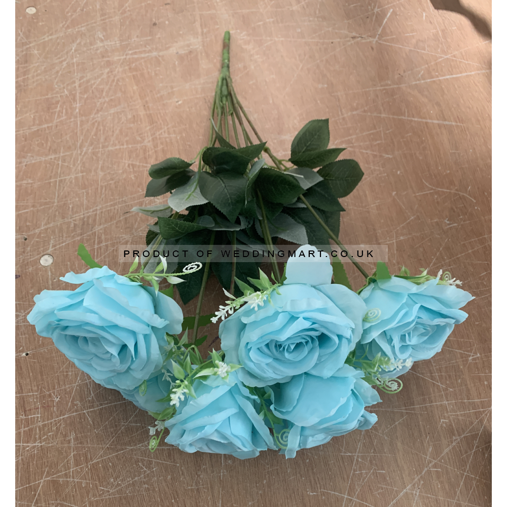 9 Heads Premium Artificial Rose Bouquet - Blue