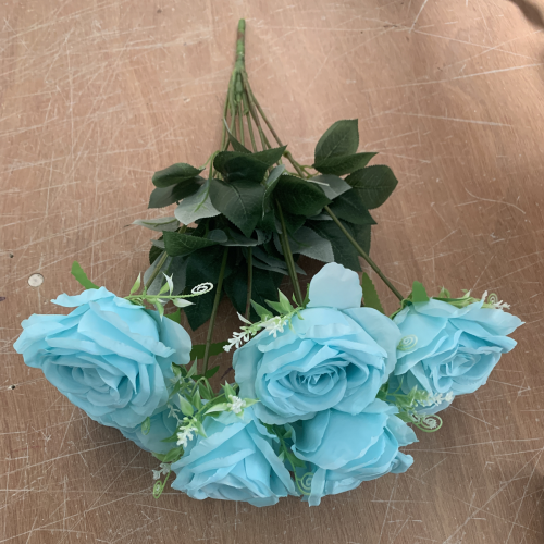 9 Heads Premium Artificial Rose Bouquet - Blue – Wholesale Rose Bouquets for Wedding Decorators | WeddingMart