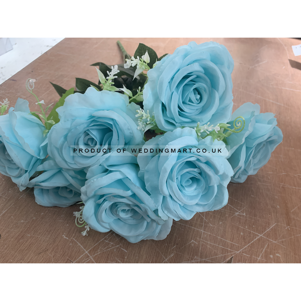 9 Heads Premium Artificial Rose Bouquet - Blue