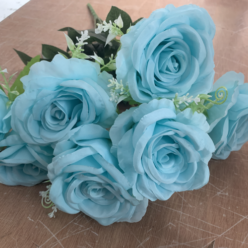 9 Heads Premium Artificial Rose Bouquet - Blue – Wholesale Rose Bouquets for Wedding Decorators | WeddingMart