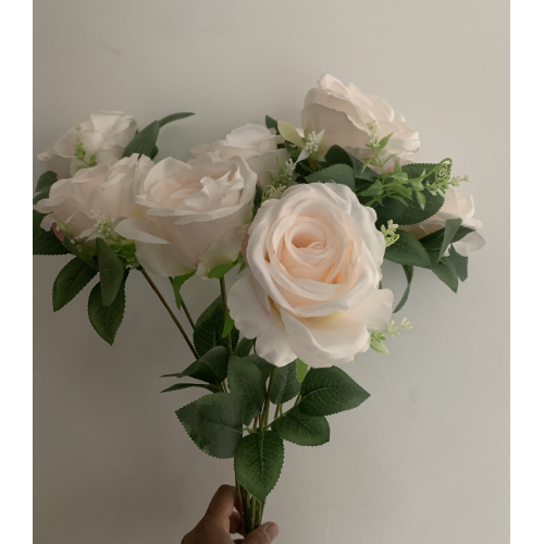 9 Heads Premium Artificial Rose Bouquet - Light Pink