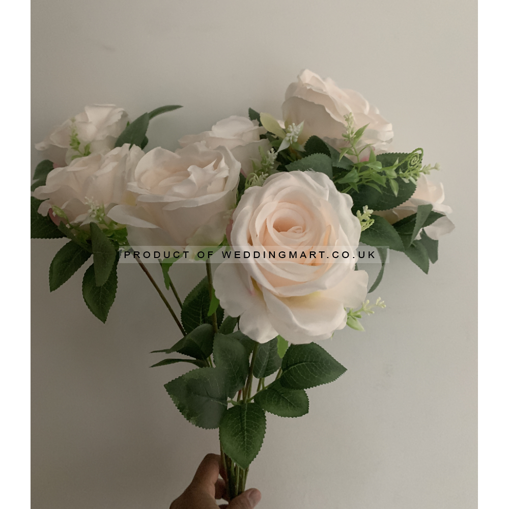9 Heads Premium Artificial Rose Bouquet - Light Pink