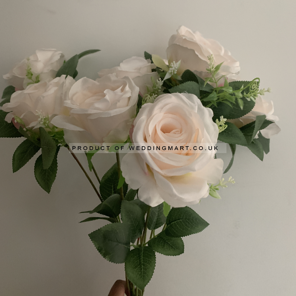 9 Heads Premium Artificial Rose Bouquet - Light Pink – Wholesale Rose Bouquets for Wedding Decorators | WeddingMart