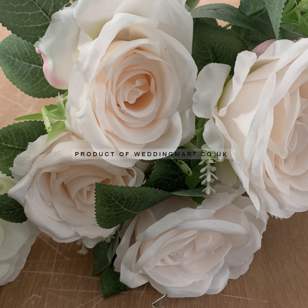 9 Heads Premium Artificial Rose Bouquet - Light Pink – Wholesale Rose Bouquets for Wedding Decorators | WeddingMart