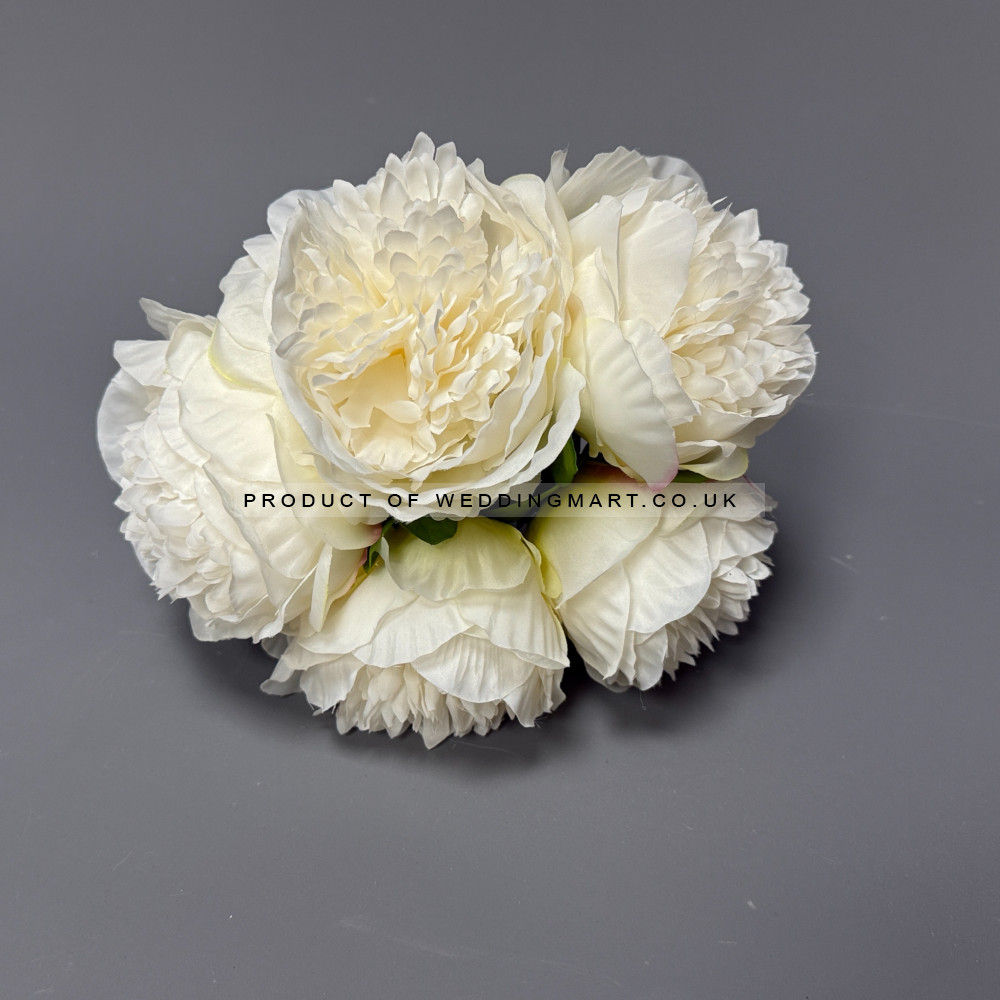5 Heads Artificial Soft Peony Bouquet - Ivory