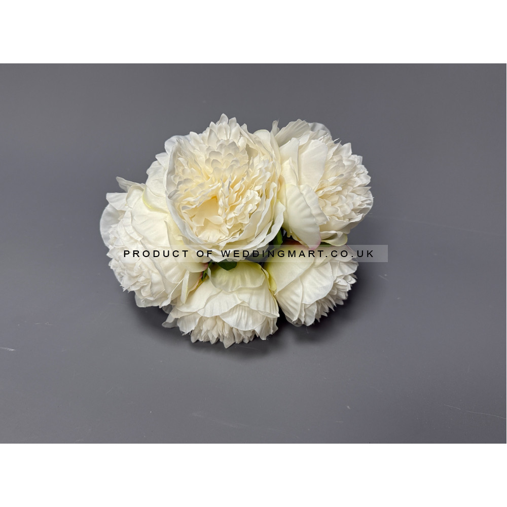 5 Heads Artificial Soft Peony Bouquet - Ivory