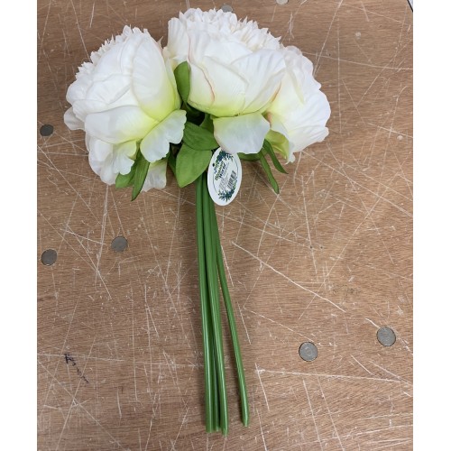 5 Heads Artificial Soft Peony Bouquet - Ivory