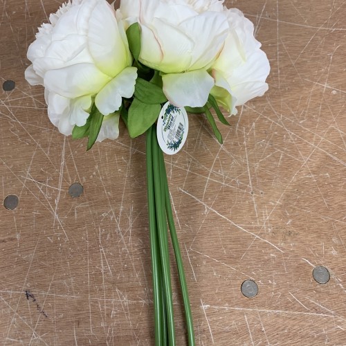 5 Heads Artificial Soft Peony Bouquet - Ivory