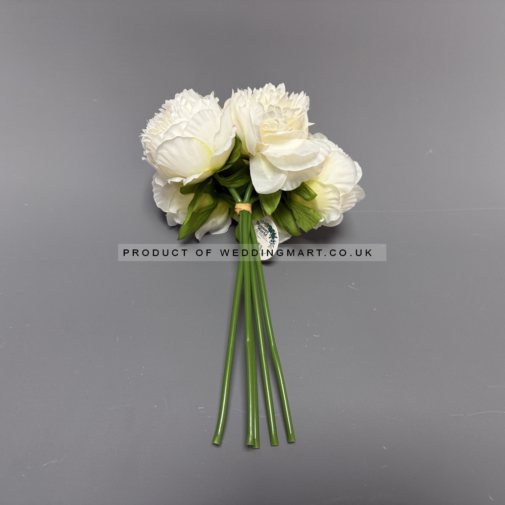 5 Heads Artificial Soft Peony Bouquet - Ivory