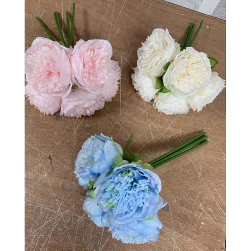 5 Heads Artificial Soft Peony Bouquet - Blue