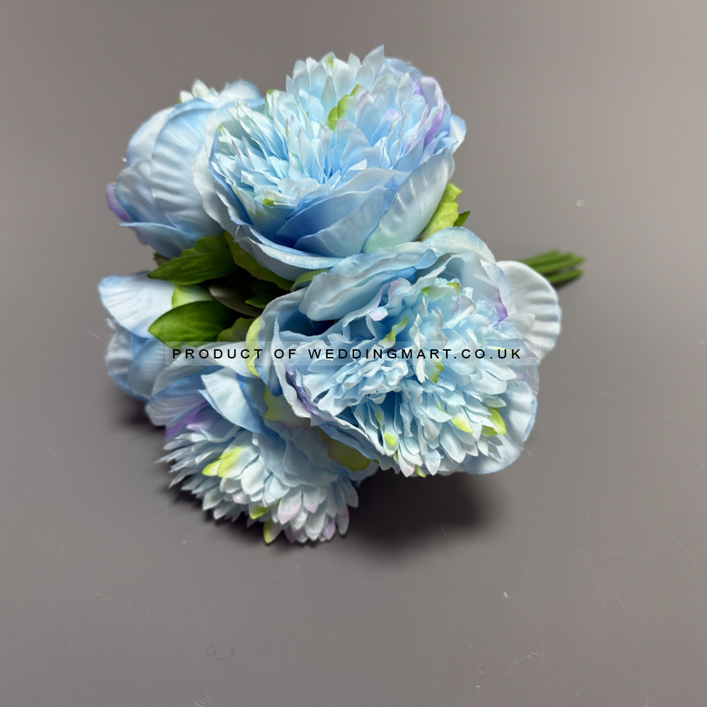 5 Heads Artificial Soft Peony Bouquet - Blue – Wholesale Peony Bouquets for Wedding Decorators | WeddingMart