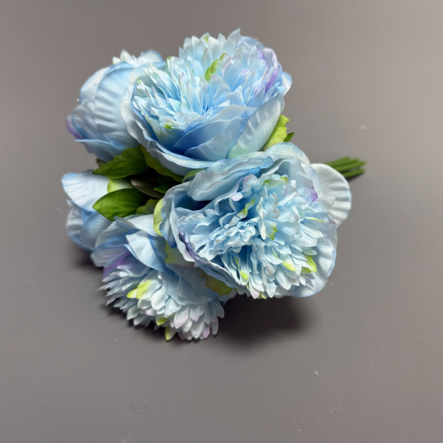 5 Heads Artificial Soft Peony Bouquet - Blue – Wholesale Peony Bouquets for Wedding Decorators | WeddingMart