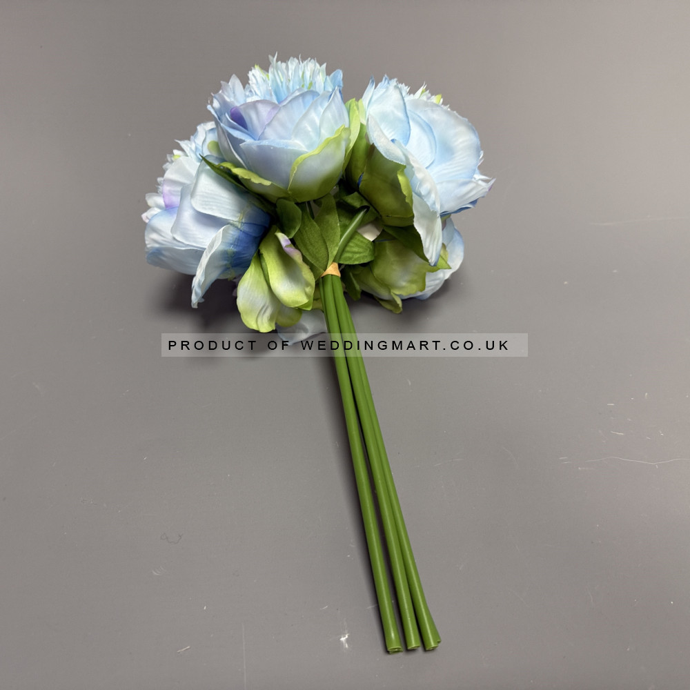 5 Heads Artificial Soft Peony Bouquet - Blue