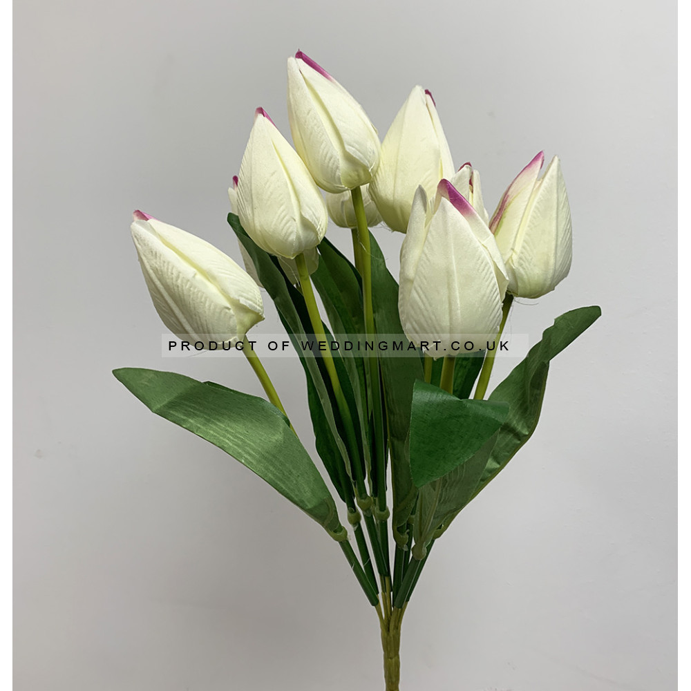 9 Heads Artificial Tulip Bouquet - Cream