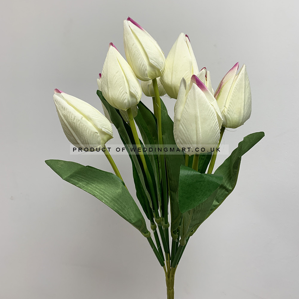 9 Heads Artificial Tulip Bouquet - Cream – Wholesale Artificial Tulips for Wedding Decorators | WeddingMart