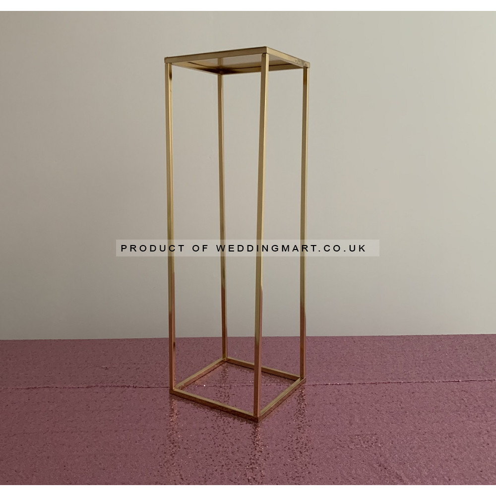 100cm Tall Rectangular Metal Wedding Flower Centerpiece Stands - French Gold