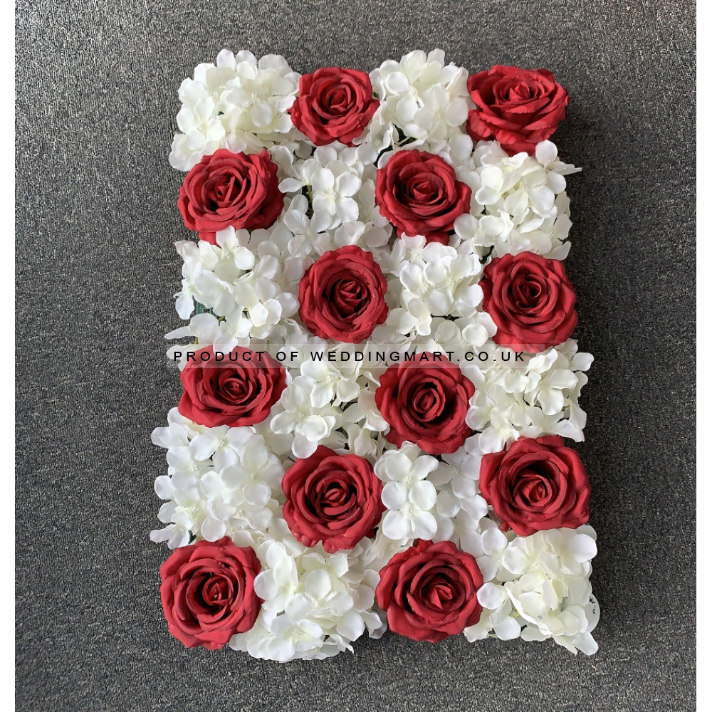 Hydrangea and Rose Flower Wall Panel - Red and White