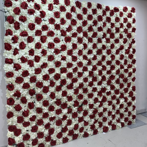8ftx8ft Ivory and Red Wedding Flower Wall - RFW2201