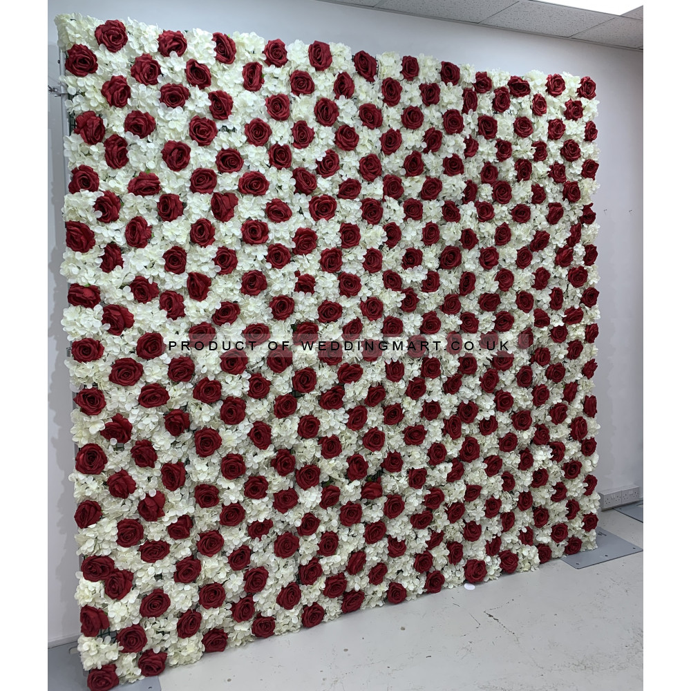 8ftx8ft Ivory and Red Wedding Flower Wall - RFW2201