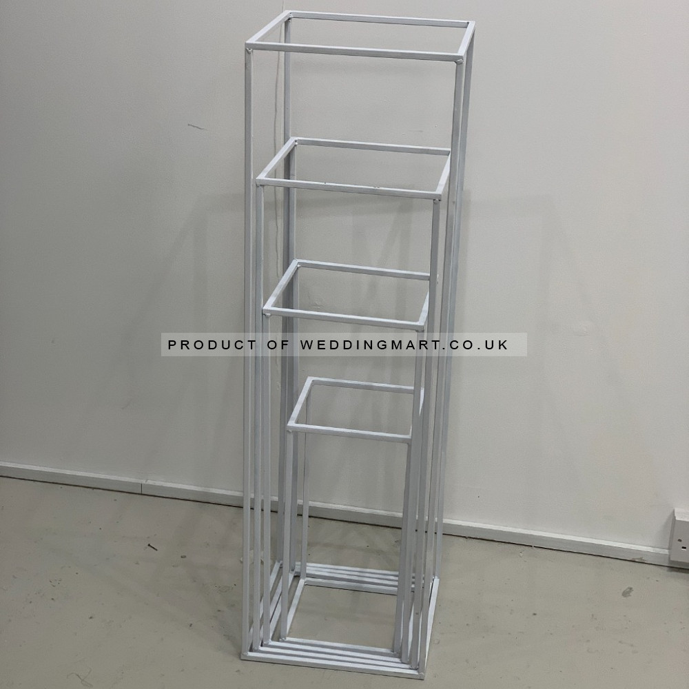 80cm Budget Rectangular Metal Centrepiece Stands - WHITE – Wholesale Budget Centerpiece Stands for Wedding Decorators | WeddingMart