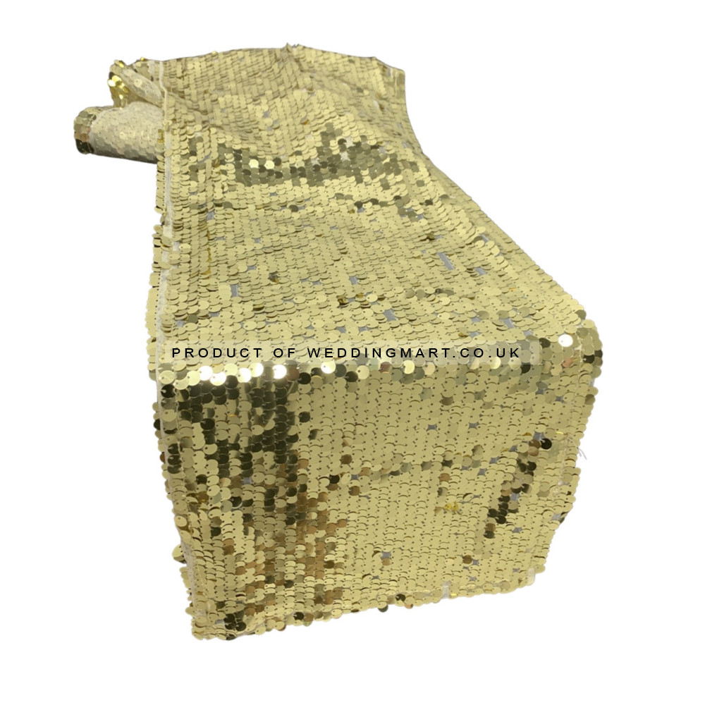 Big Payette Sequin Wedding Table Runner - GOLD – Wholesale Sequin Table Runners for Wedding Decorators | WeddingMart