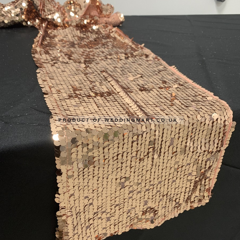 Big Payette Sequin Wedding Table Runner - ROSE GOLD – Wholesale Sequin Table Runners for Wedding Decorators | WeddingMart