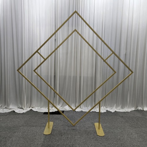 Diamond Shaped Wedding Backdrop Stand Metal Floral Arch - GOLD
