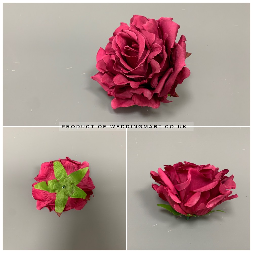 12mm Premium Quality Artificial Burgundy Rose Heads - Pack of 12