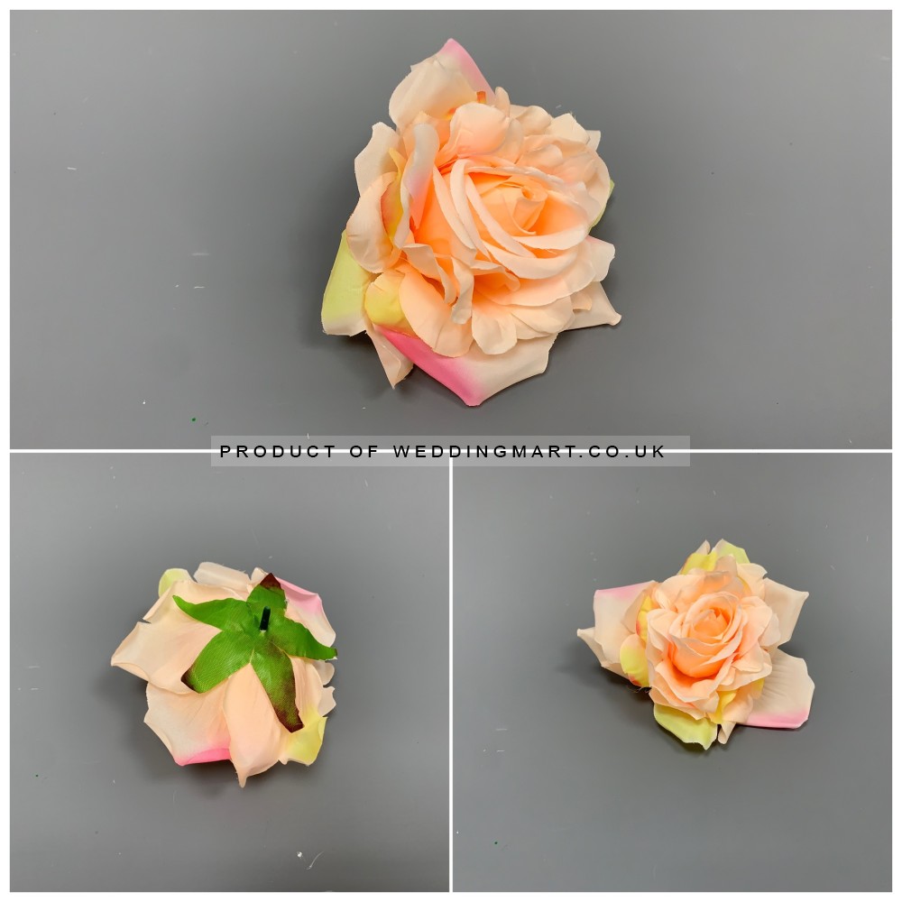12mm Peach and Pink Open Rose Heads - Pack of 12