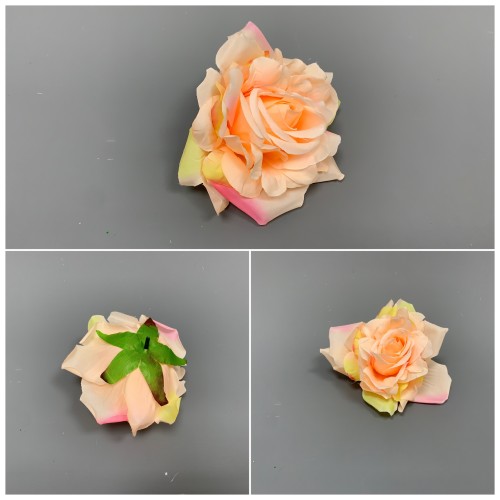 12mm Peach and Pink Open Rose Heads - Pack of 12