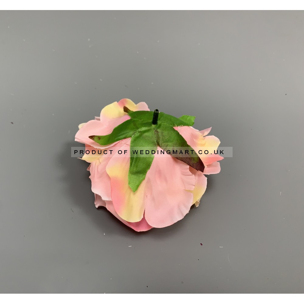 12mm Premium Quality Artificial Cream and Pink Rose Heads - Pack of 12