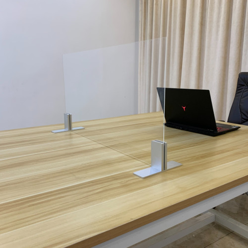 ilver aluminium freestanding table top screen holder with acrylic panel