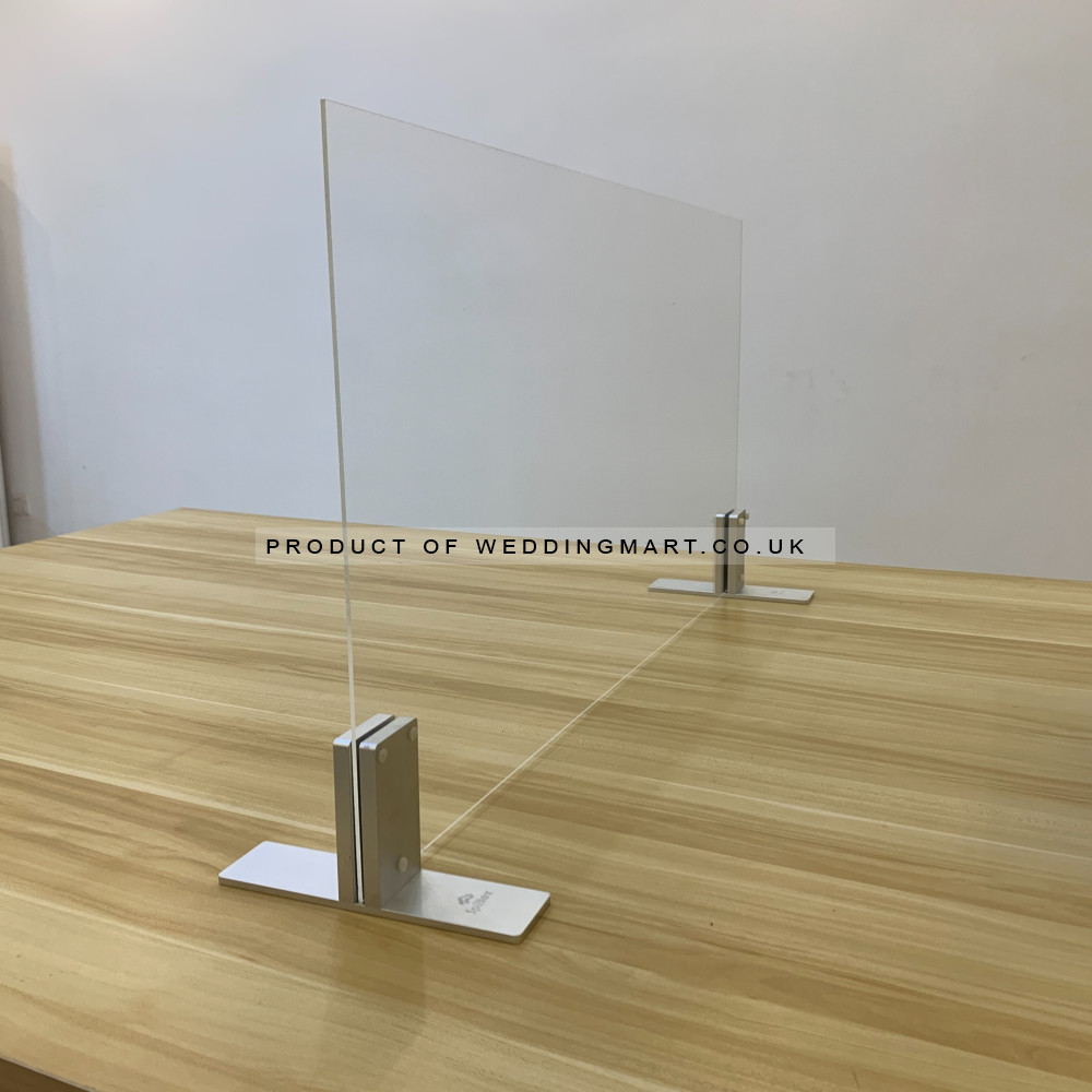 ilver aluminium freestanding table top screen holder with acrylic panel
