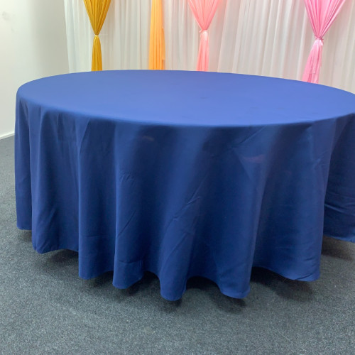 120 inch Round Polyester Table Cloths - Navy – Wholesale Polyester Tablecloths for Wedding Decorators | WeddingMart