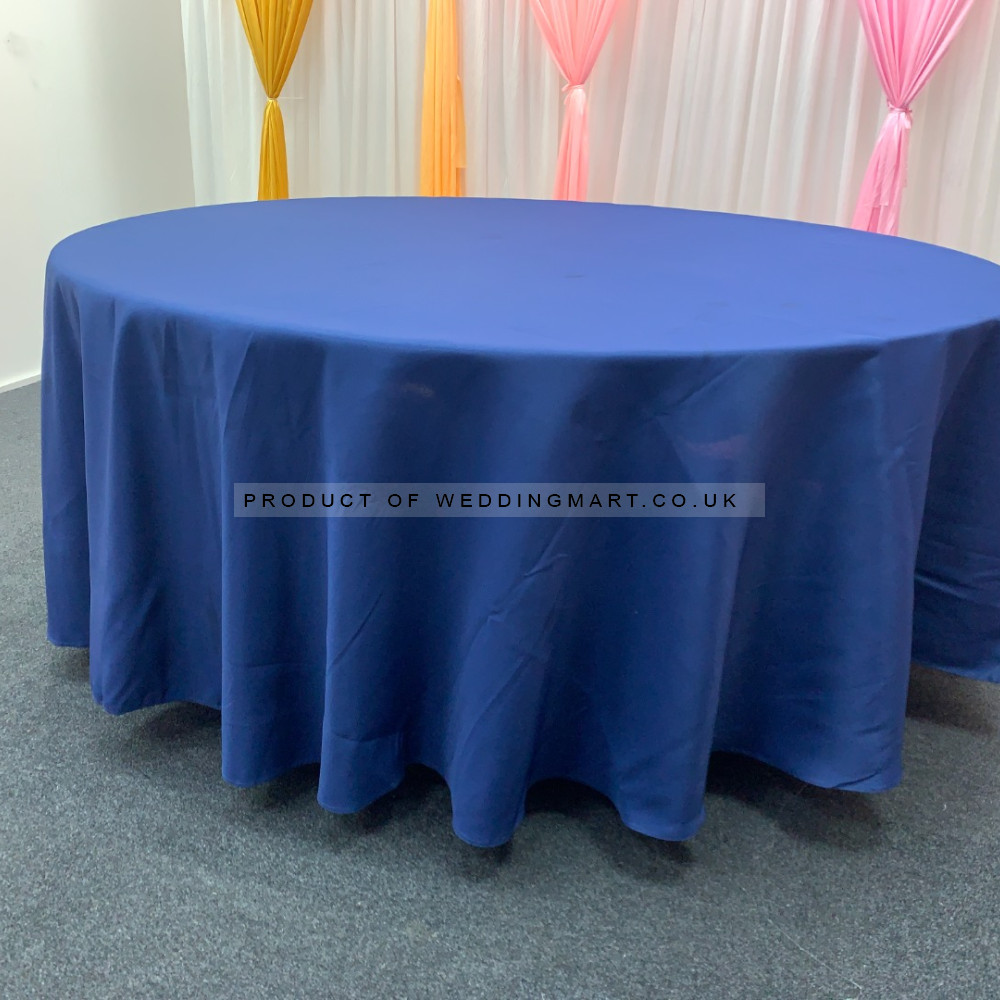 120 inch Round Polyester Table Cloths - Navy – Wholesale Polyester Tablecloths for Wedding Decorators | WeddingMart