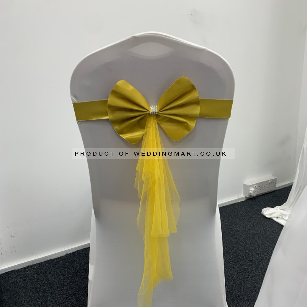 Readymade Chair Bow with Buckles - Gold – Wholesale Readymade Chair Bows for Wedding Decorators | WeddingMart