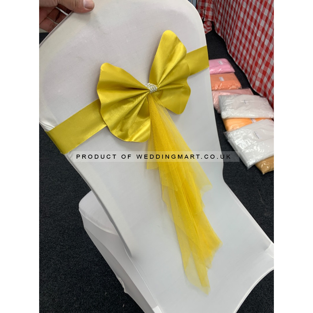 Readymade Chair Bow with Buckles - Gold