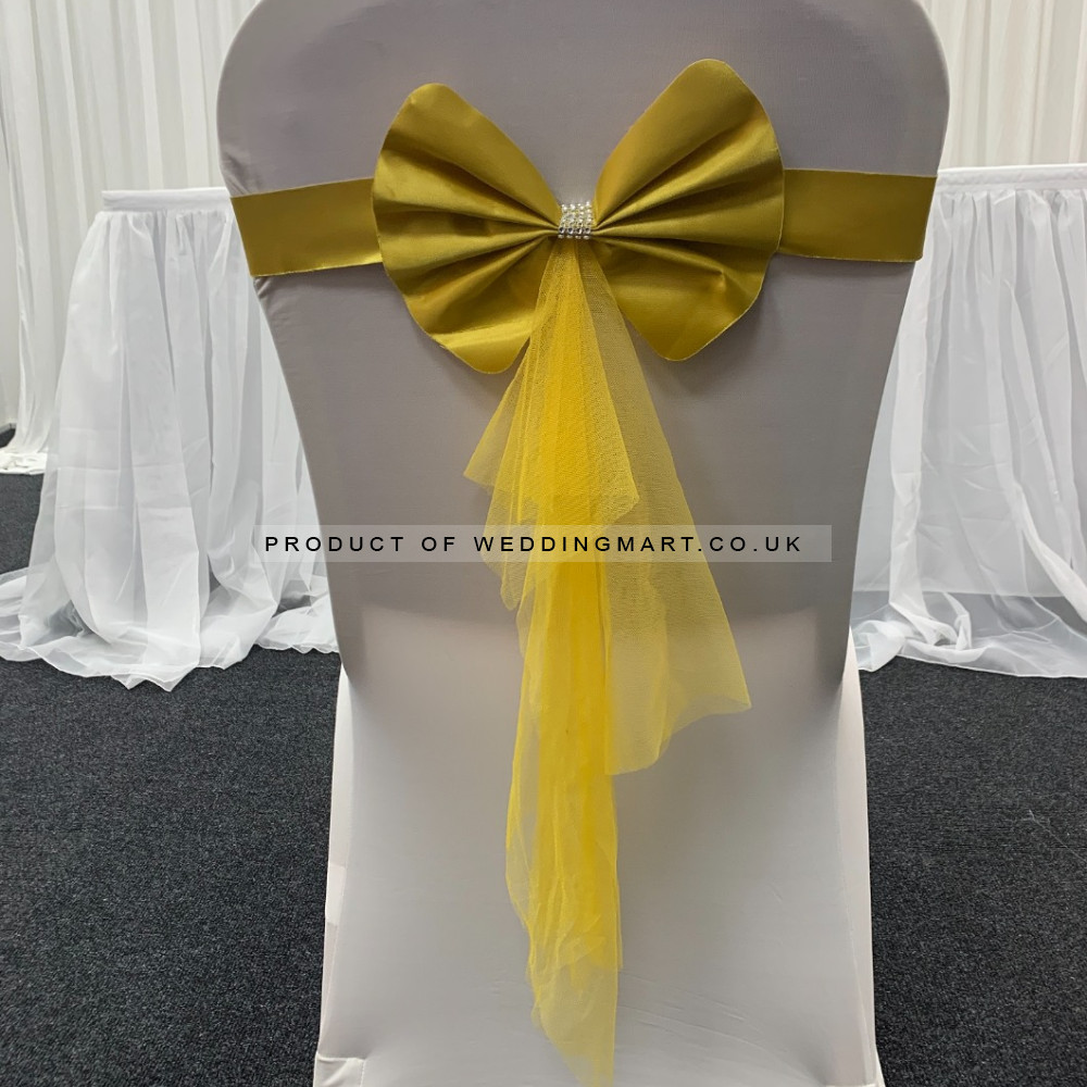 Readymade Chair Bow with Buckles - Gold – Wholesale Readymade Chair Bows for Wedding Decorators | WeddingMart