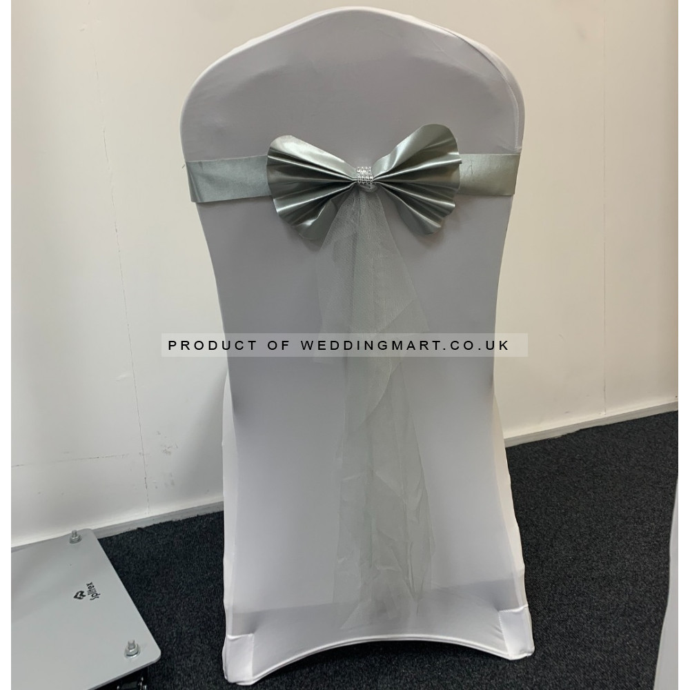 Readymade Chair Bow with Buckles - Silver
