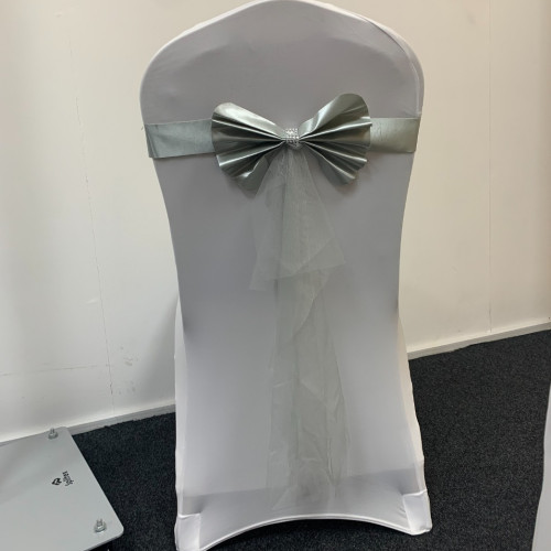 Readymade Chair Bow with Buckles - Silver Readymade Chair Bow with Buckles - Silver