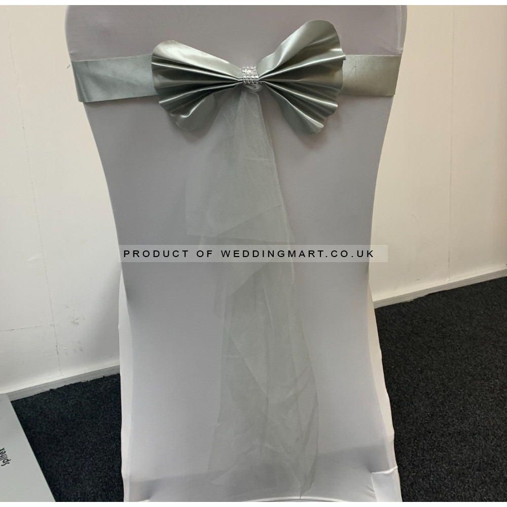 Readymade Chair Bow with Buckles - Silver