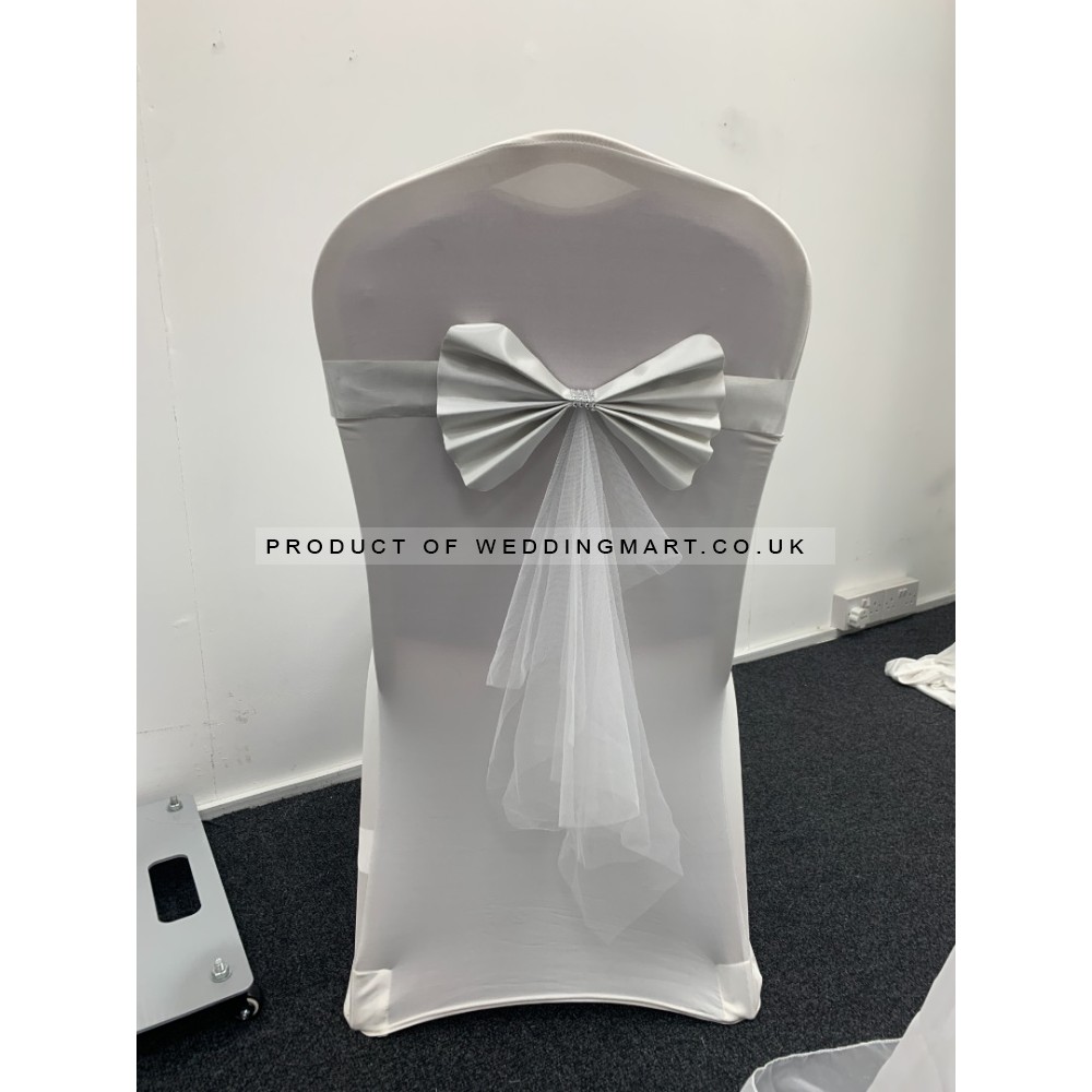 Luxury Readymade Chair Bow with Buckles - White