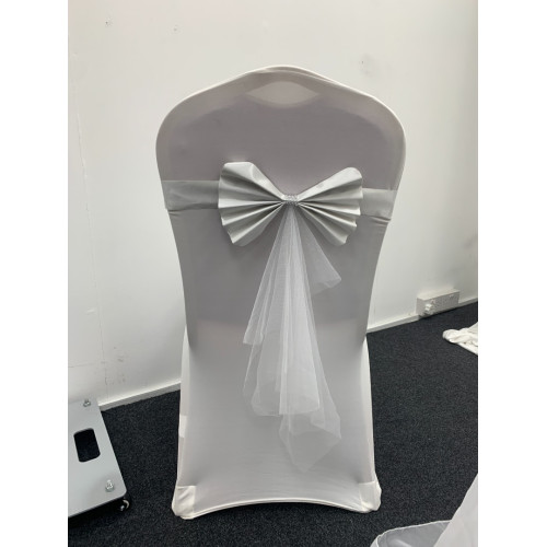 Readymade Chair Bow with Buckles - White