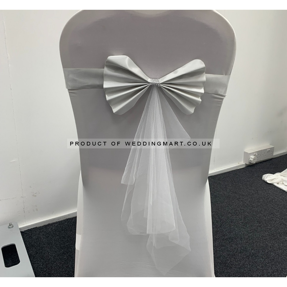 Readymade Chair Bow with Buckles - White