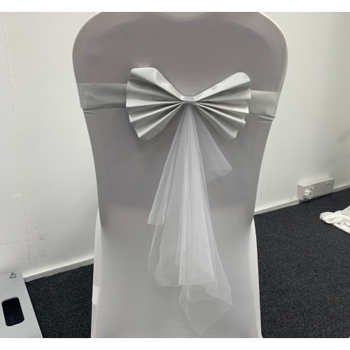 Readymade Chair Bow with Buckles - White