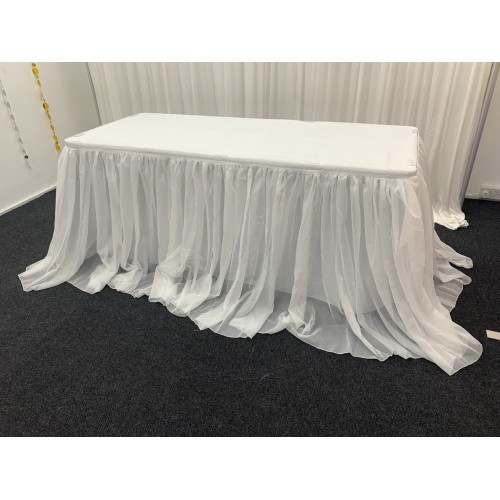 White Luxury Wedding Party Voil Table Skirt for Top table and Cake Table Decorations