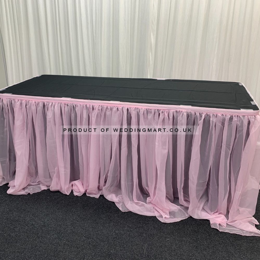 4m Luxury Voil Table Skirt - Pink – Wholesale Luxury Voil Table Skirts for Wedding Decorators | WeddingMart