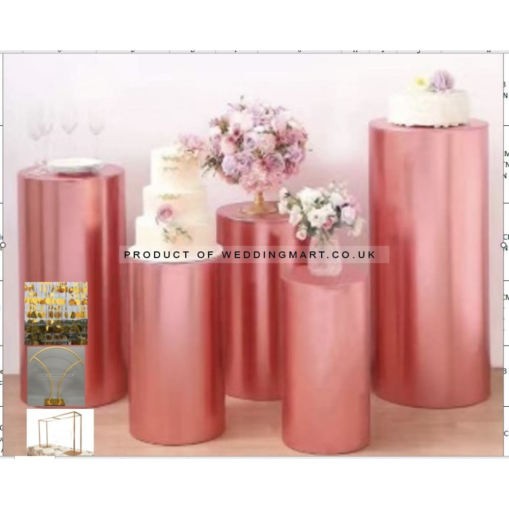 Round Metal Rose Gold Cylinder Display Plinth Stands - Set of 5